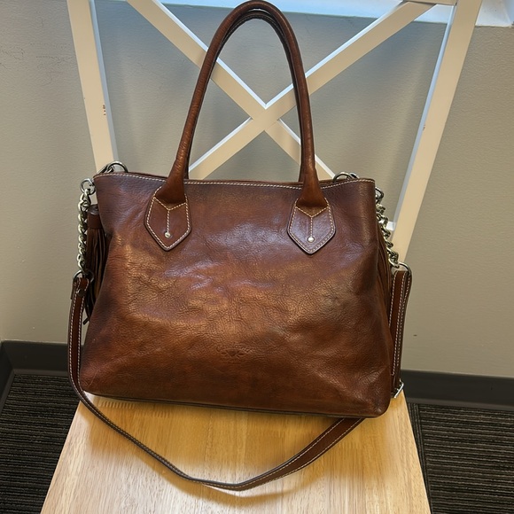 Lux Cavalcanti Genuine Brown Leather Crossbody Purse with Tassels Made in Italy - Picture 2 of 13